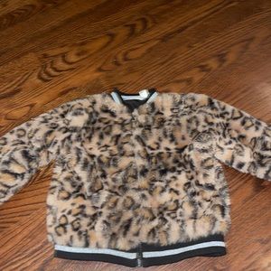 Vintage Kids Leopard Animal Print Faux Fur Jacket Coat